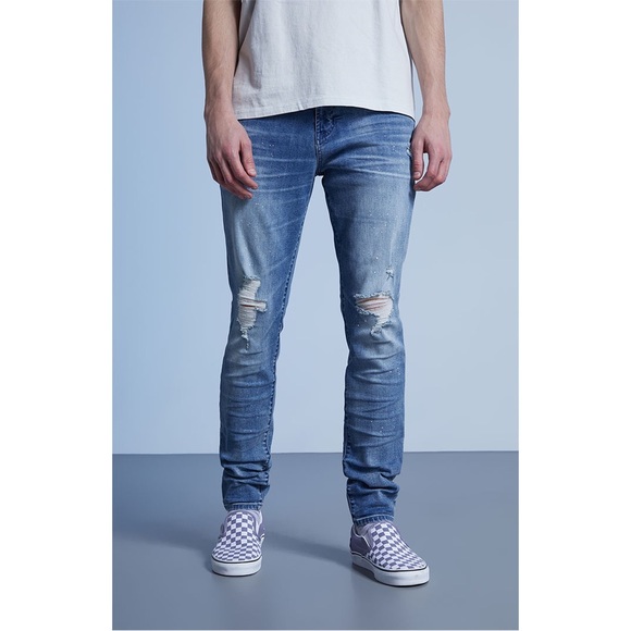 PacSun Dark Wash Distressed Skinny Stacked Comfort Stretch Jeans 36 x 32 - Picture 1 of 10